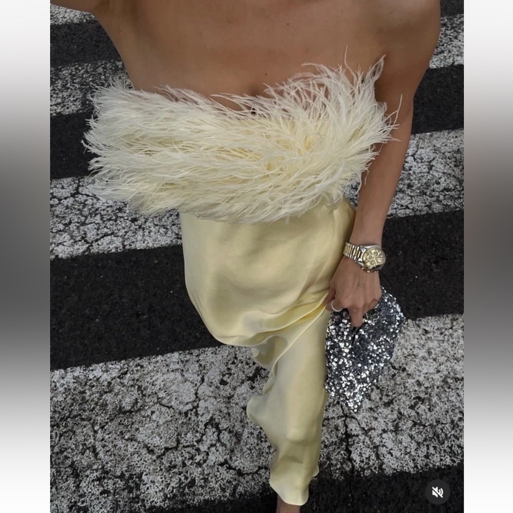 ZARA FEATHERED SATIN MIDI DRESS SIE M - Picture 5 of 16